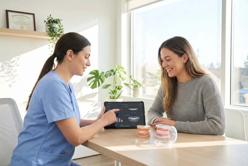Dentist reviewing cosmetic treatment options with a patient