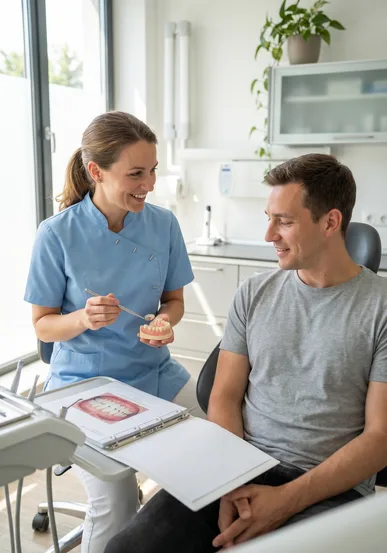 Dentist discussing restorative options with a patient