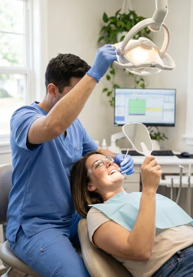 Close view of a gentle dental exam